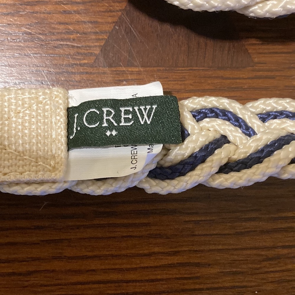 J.Crew Belt Womens Large/Extra Large Braided Fashion. Cream & blue. 47” long - Picture 2 of 5